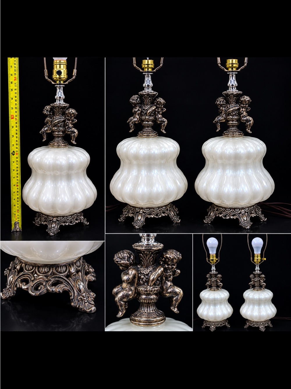 Pair Of Vintage Cornell Victorian Cherub Lamp Hollywood Regency - Picture 2 of 16